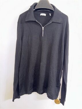 Sandro Mens Black Wool Blend Half Zip Collared Sweater Size XL